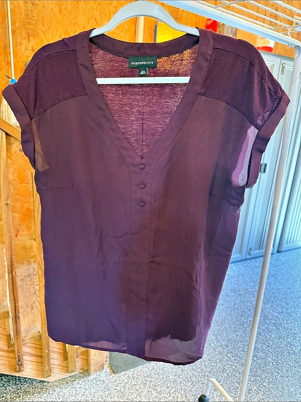 FORTUNE+IVY Purple Short Sleeve Blouse Like New